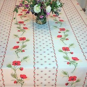 60x120" RECTANGLE RED POPPIE WHITE FRENCH TABLETOP